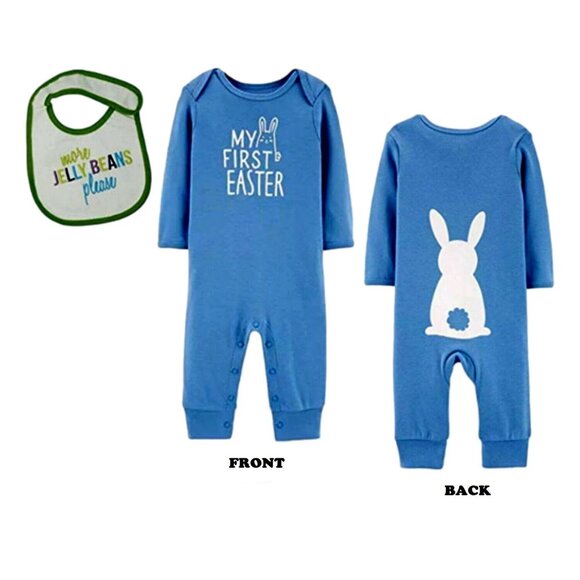 Carter's  Blue Bodysuit with Print "My First Easter", with Bib, Size Preemie - Picture 1 of 3